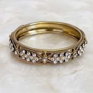 Brass Tone Crystal Beaded Bangle Youth Small 2.5” Diameter